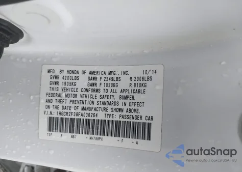 2015 Honda Accord Lx from USA, damaged, VIN 1HGCR2F38FA036264